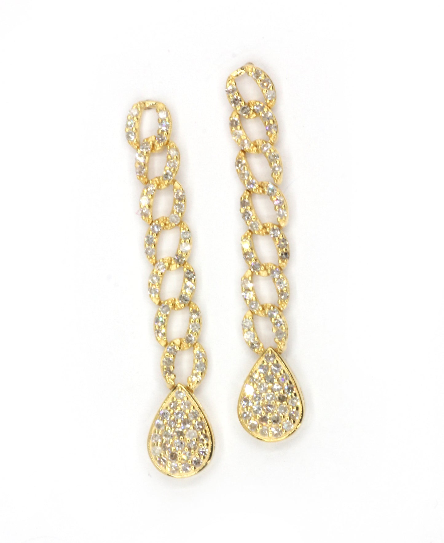 14K Gold Chain Link Earrings with Diamond Teardrop Timeless Glamour