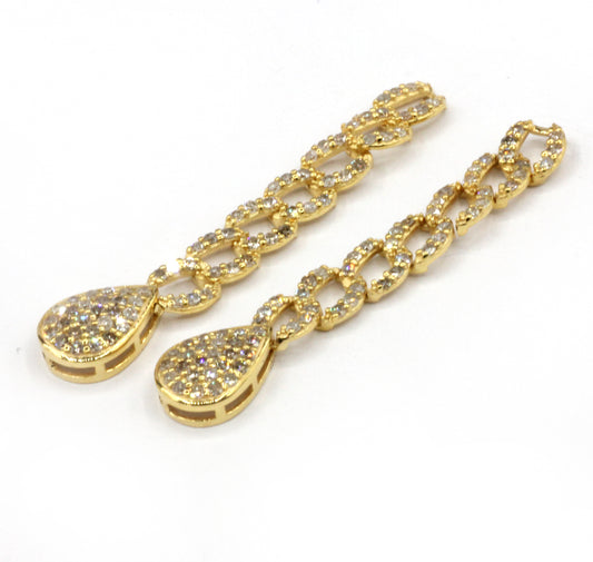 14K Gold Chain Link Earrings with Diamond Teardrop Timeless Glamour