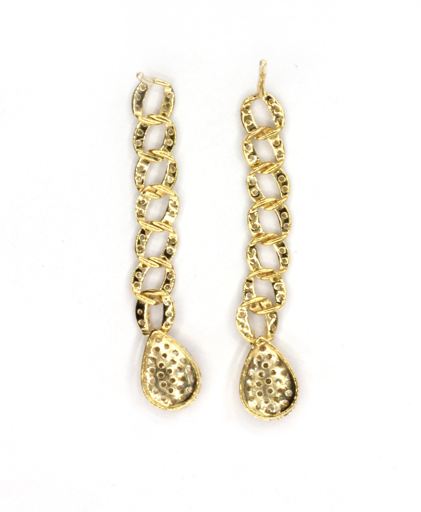 14K Gold Chain Link Earrings with Diamond Teardrop Timeless Glamour