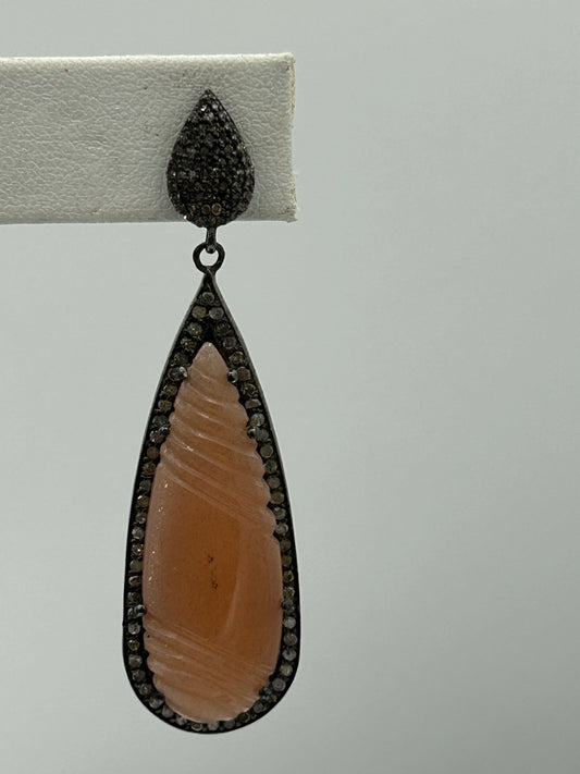 Peach Moonstone Diamond Earring