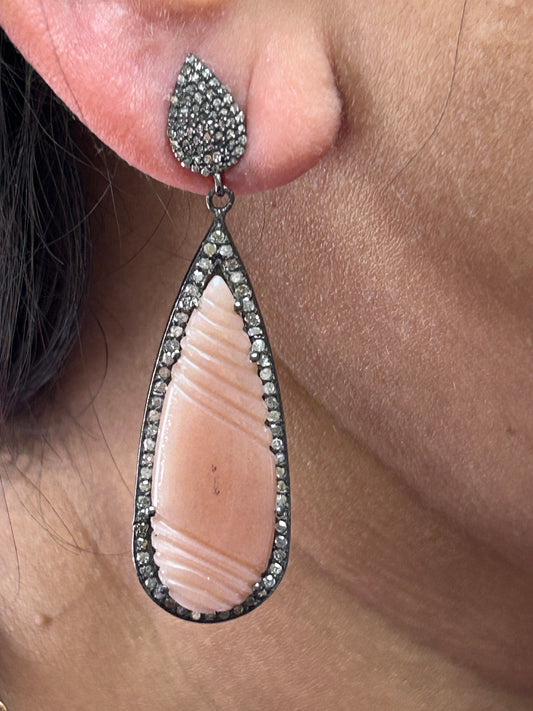 Peach Moonstone Diamond Earring