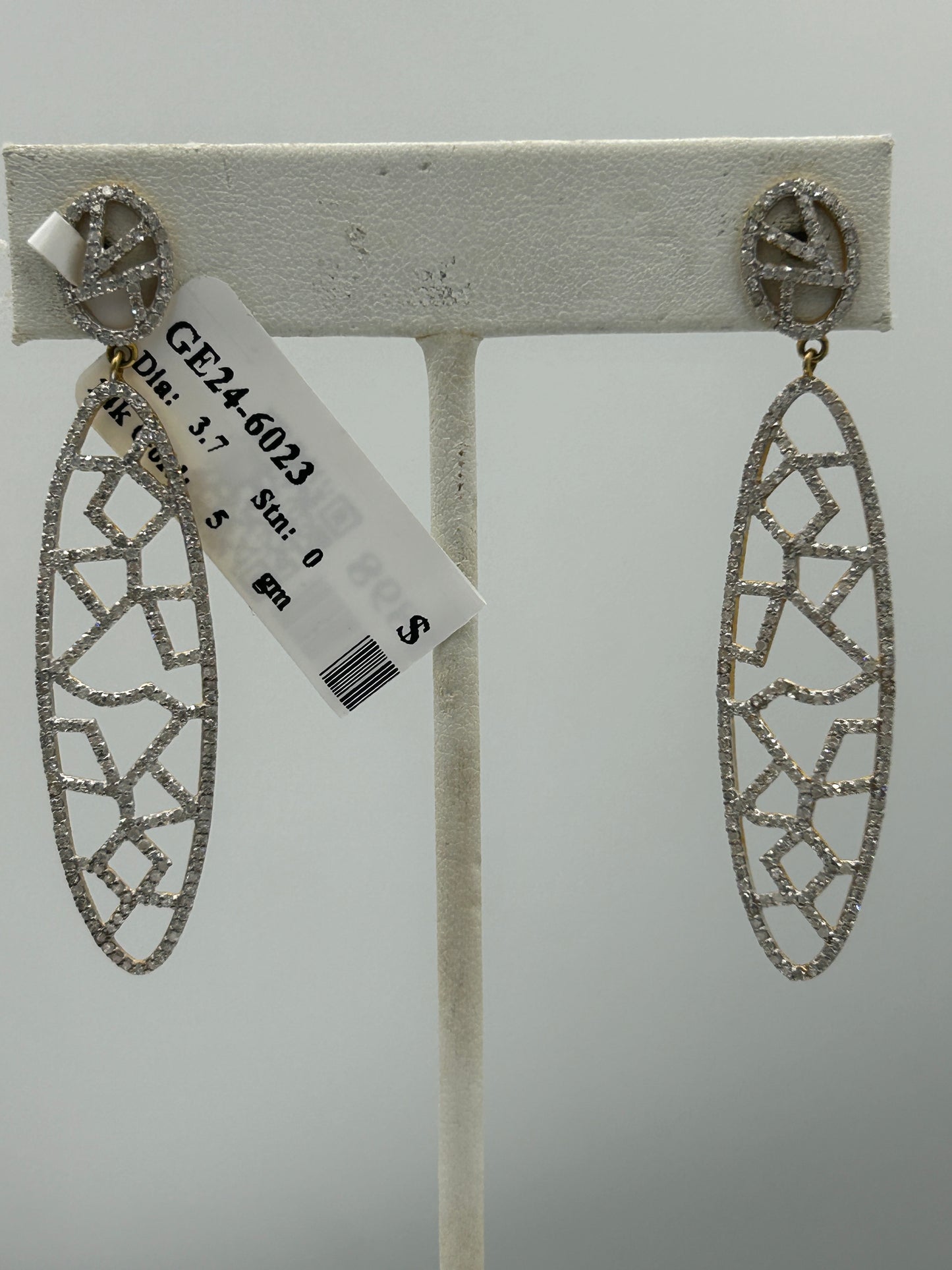 14k Solid Gold Diamond Earrings . Genuine handmade pave diamond Earrings . Approx Size 2.00 "(12 x 50 mm)