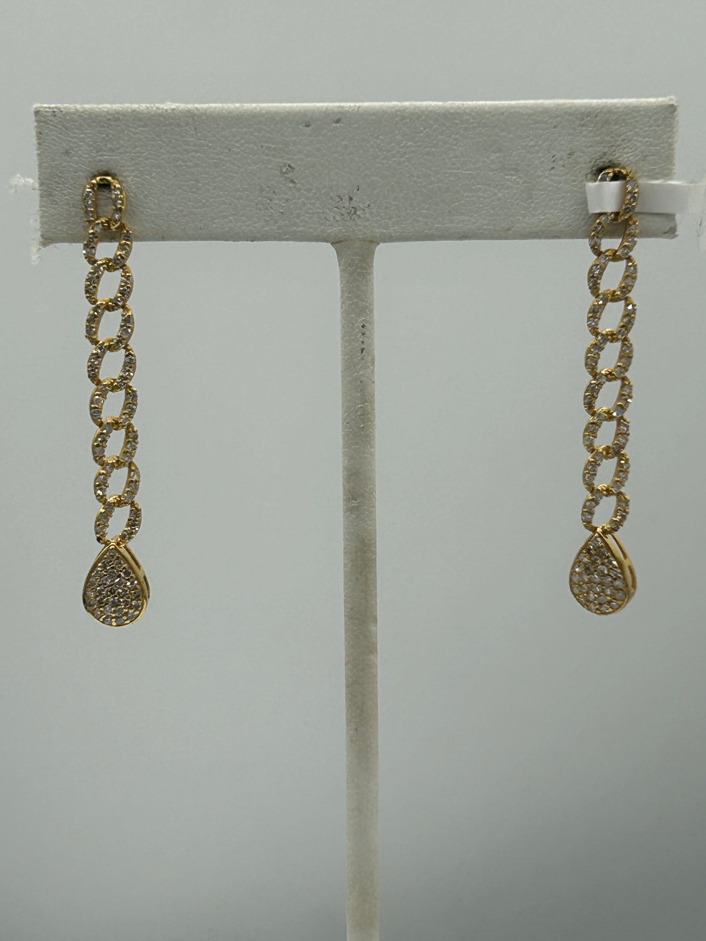 14K Gold Chain Link Earrings with Diamond Teardrop Timeless Glamour