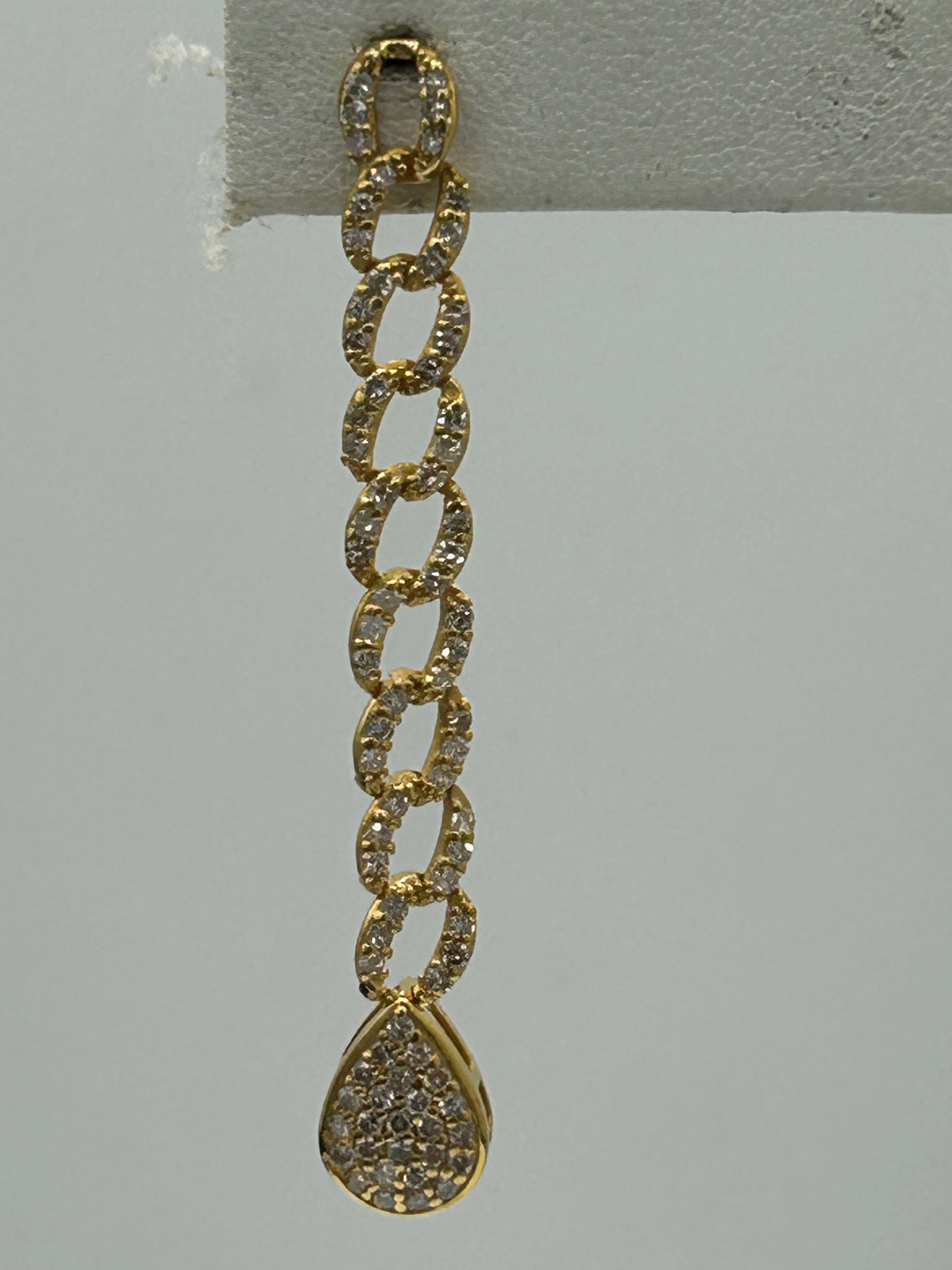 14K Gold Chain Link Earrings with Diamond Teardrop Timeless Glamour