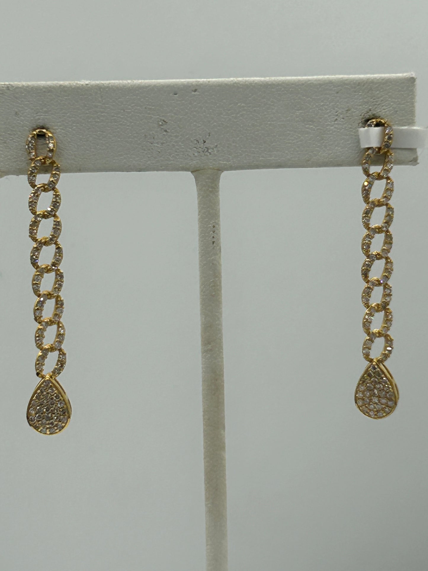14K Gold Chain Link Earrings with Diamond Teardrop Timeless Glamour