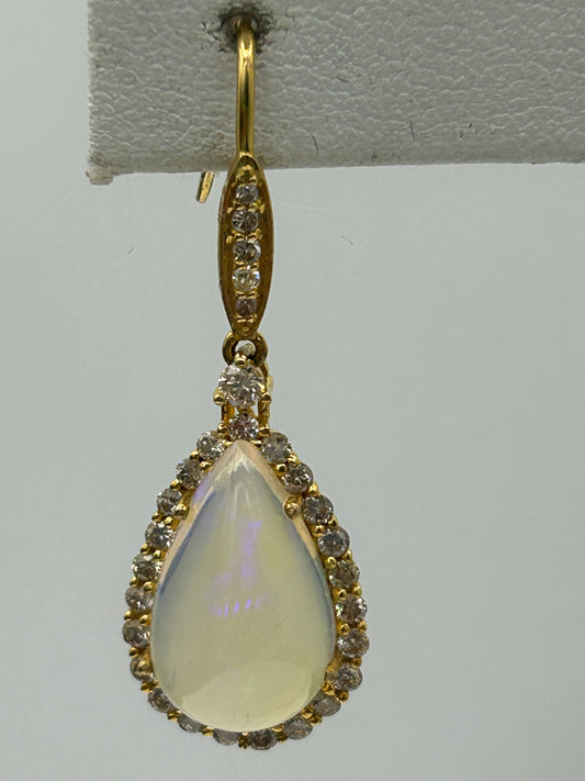 Opal 14k Solid Gold Diamond Earring