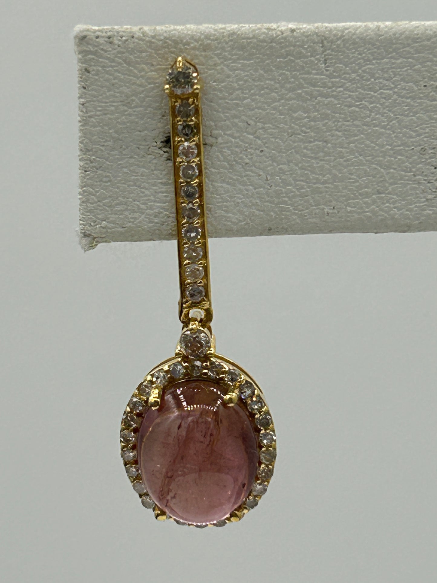 Pink tourmaline 14k Solid Gold Diamond Earring