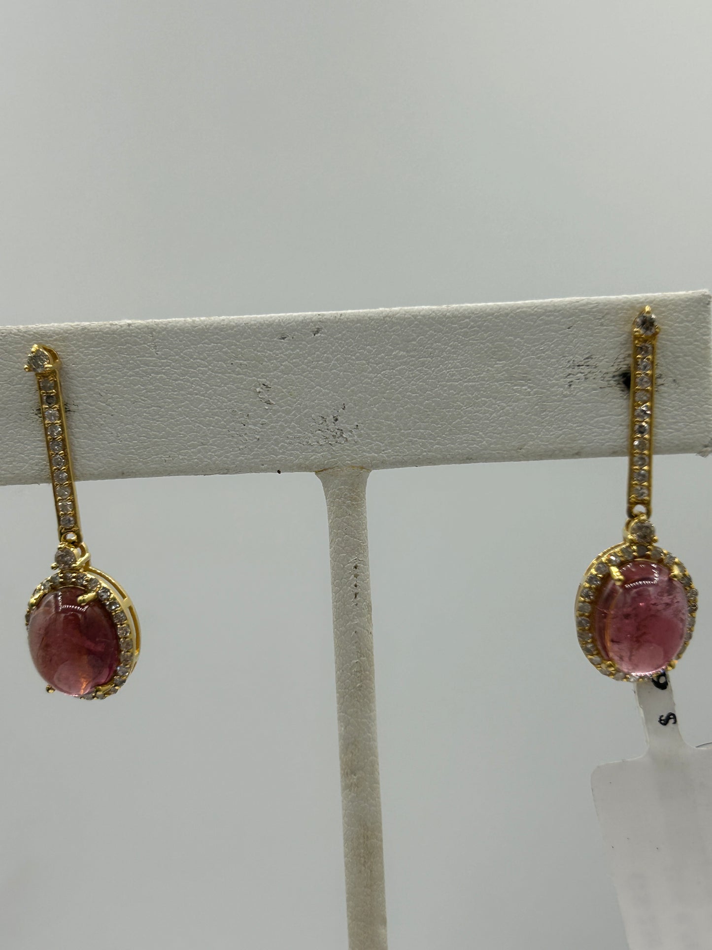 Pink tourmaline 14k Solid Gold Diamond Earring