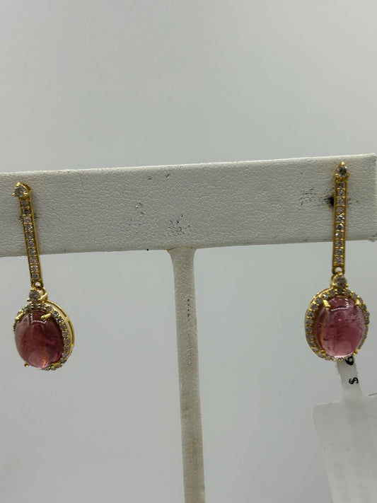 Pink tourmaline 14k Solid Gold Diamond Earring