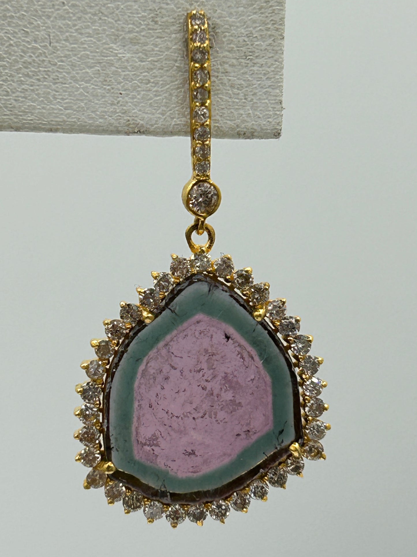 Pink Tourmaline 14k Solid Gold Diamond Earring
