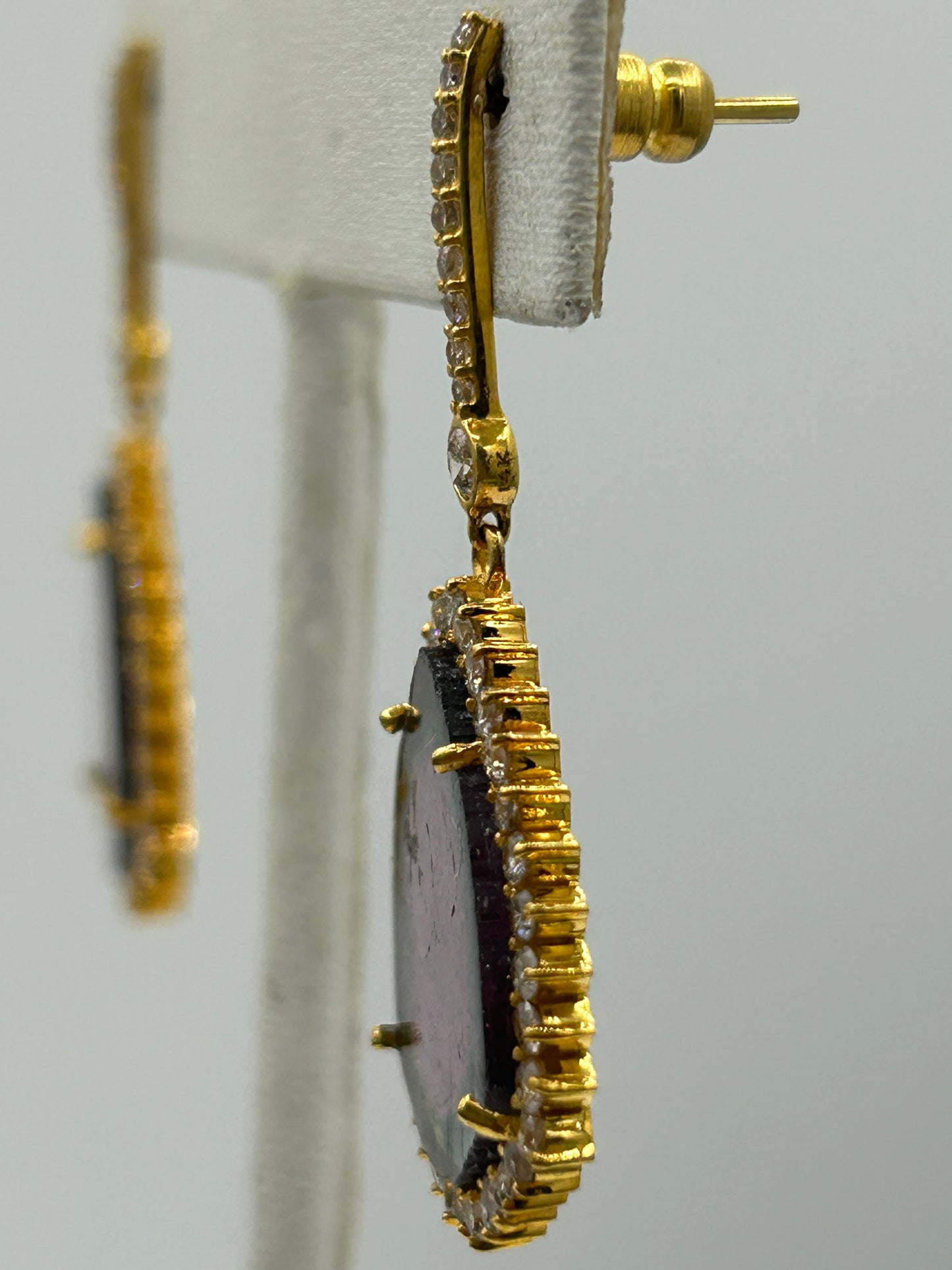 Pink Tourmaline 14k Solid Gold Diamond Earring