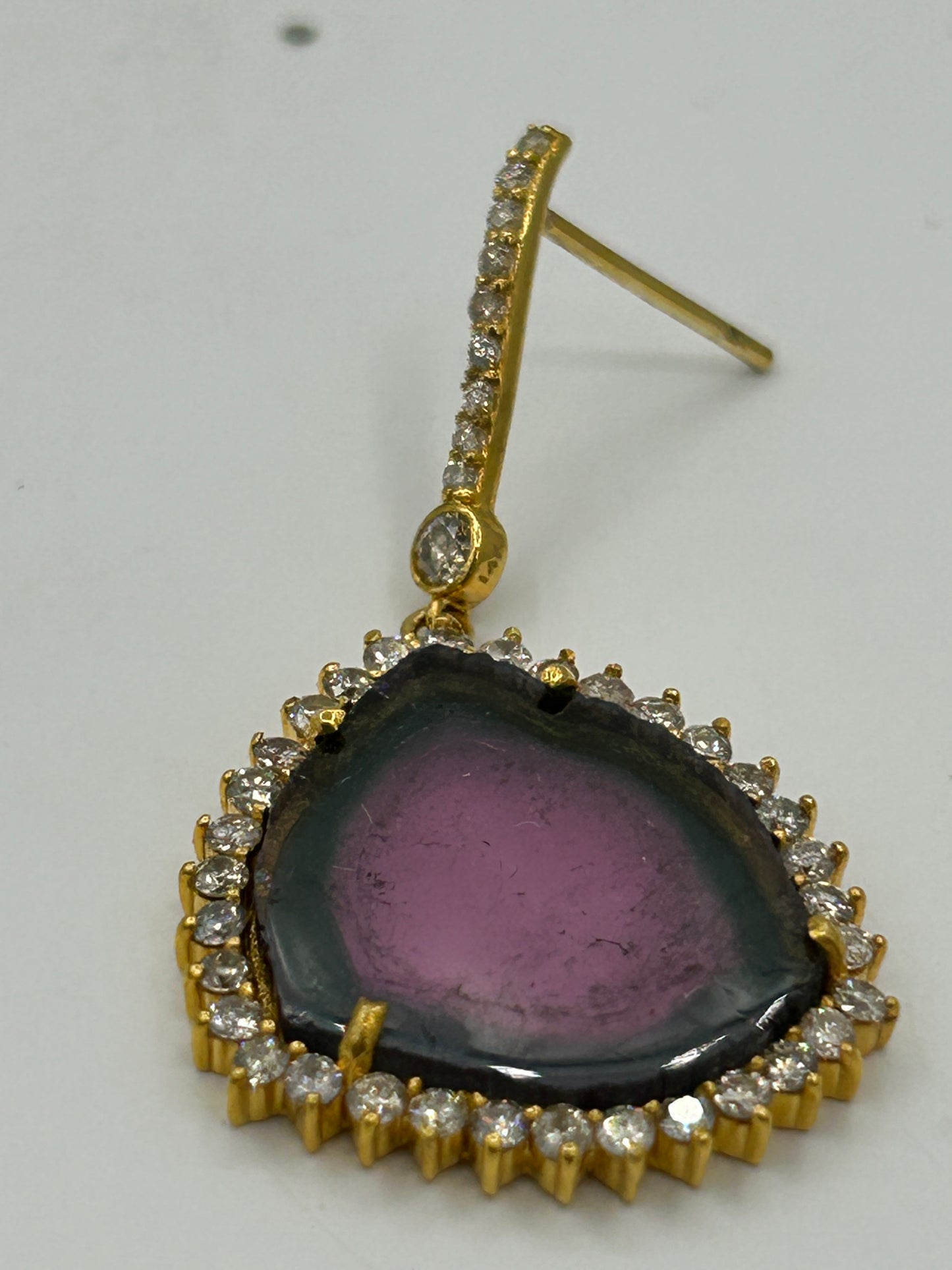 Pink Tourmaline 14k Solid Gold Diamond Earring