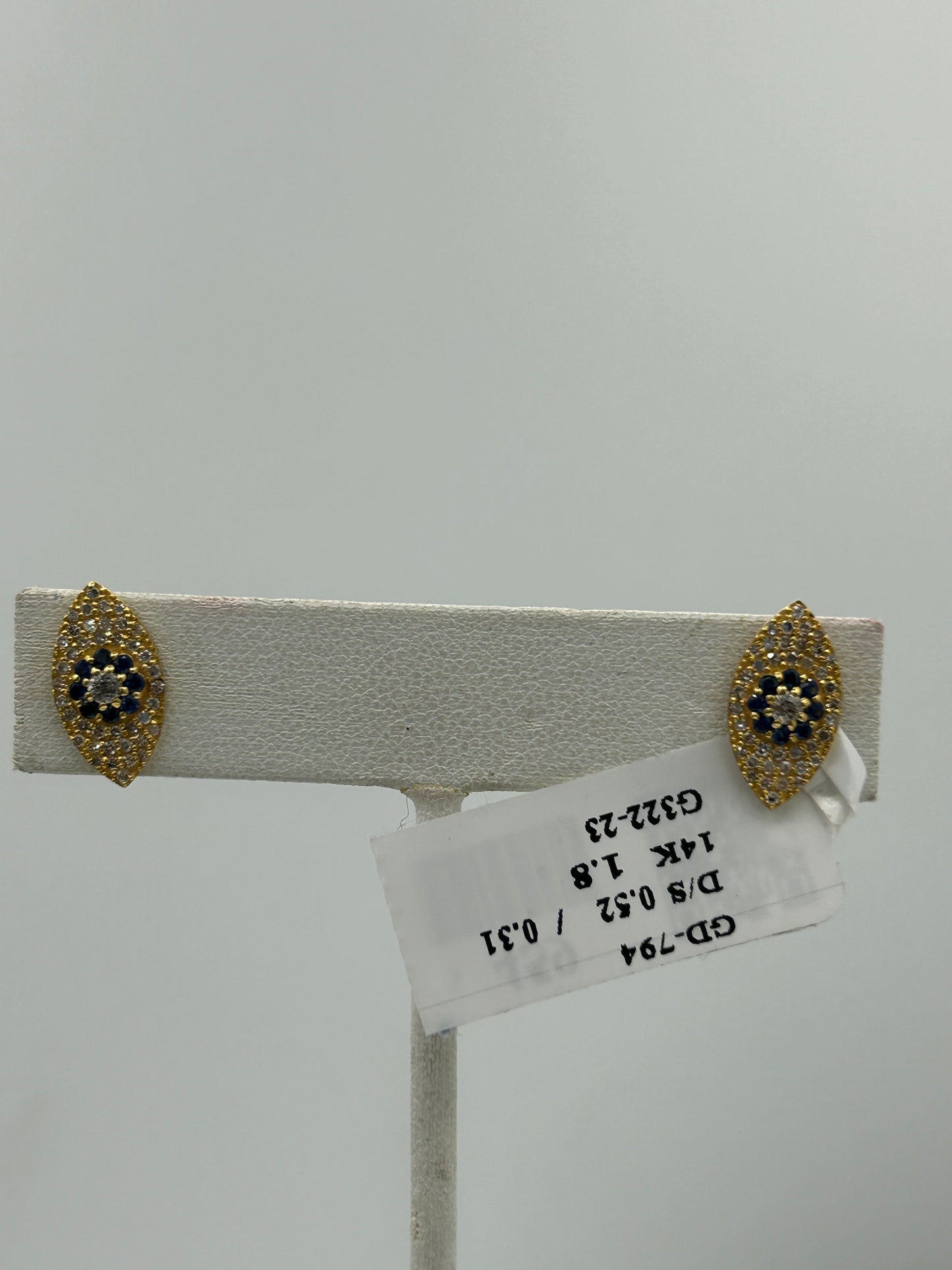 Evil Eye 14k Solid Gold Diamond Stud Earring. Genuine handmade pave diamond Earring. 14k Solid Gold Diamond Earring..