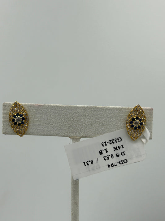 Evil Eye 14k Solid Gold Diamond Stud Earring.14k Solid Gold Diamond Earring..