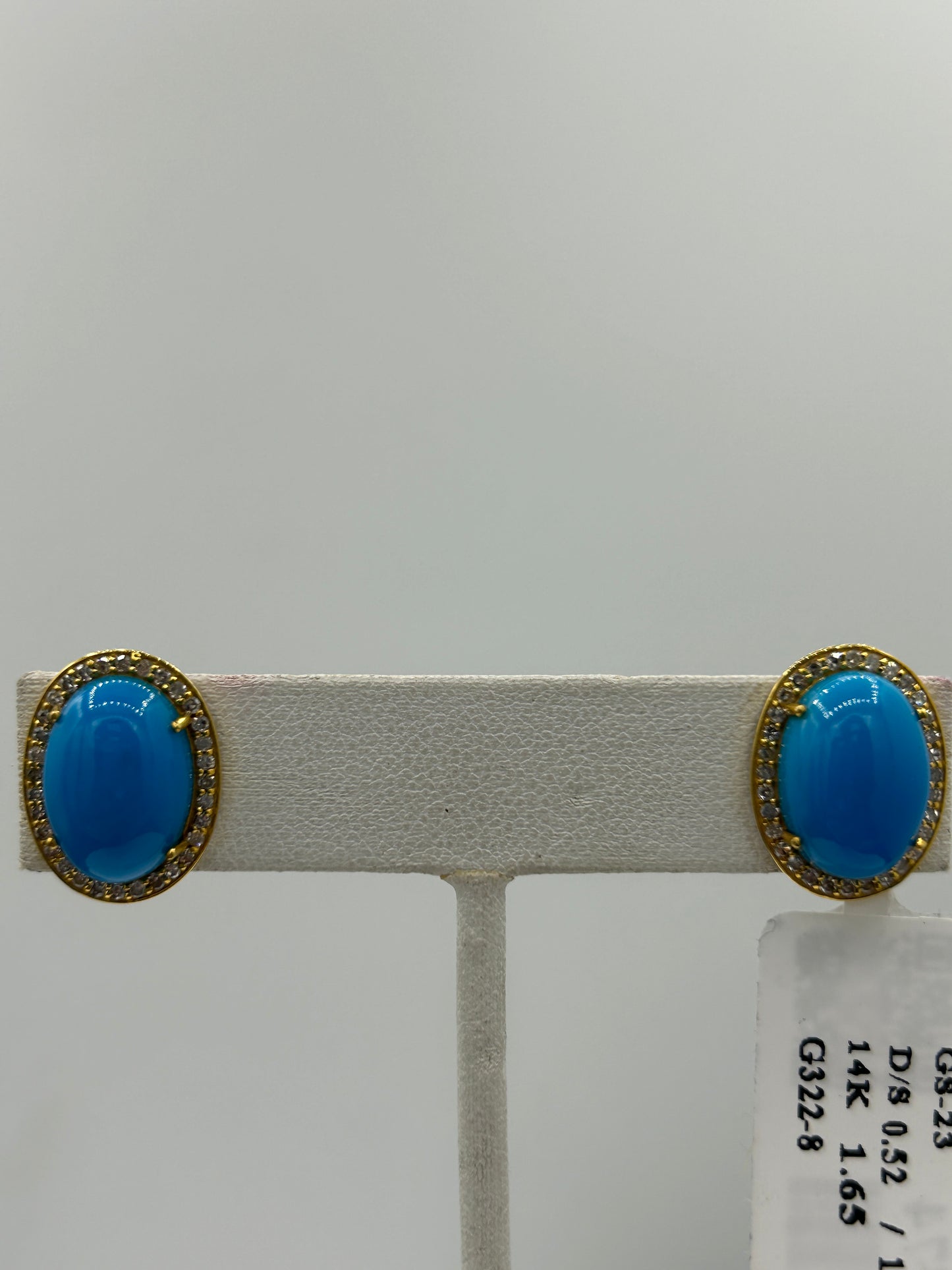 Turquoise Oval 14k Solid Gold Diamond Stud Earring. Genuine handmade pave diamond Earring. 14k Solid Gold Diamond Earring..