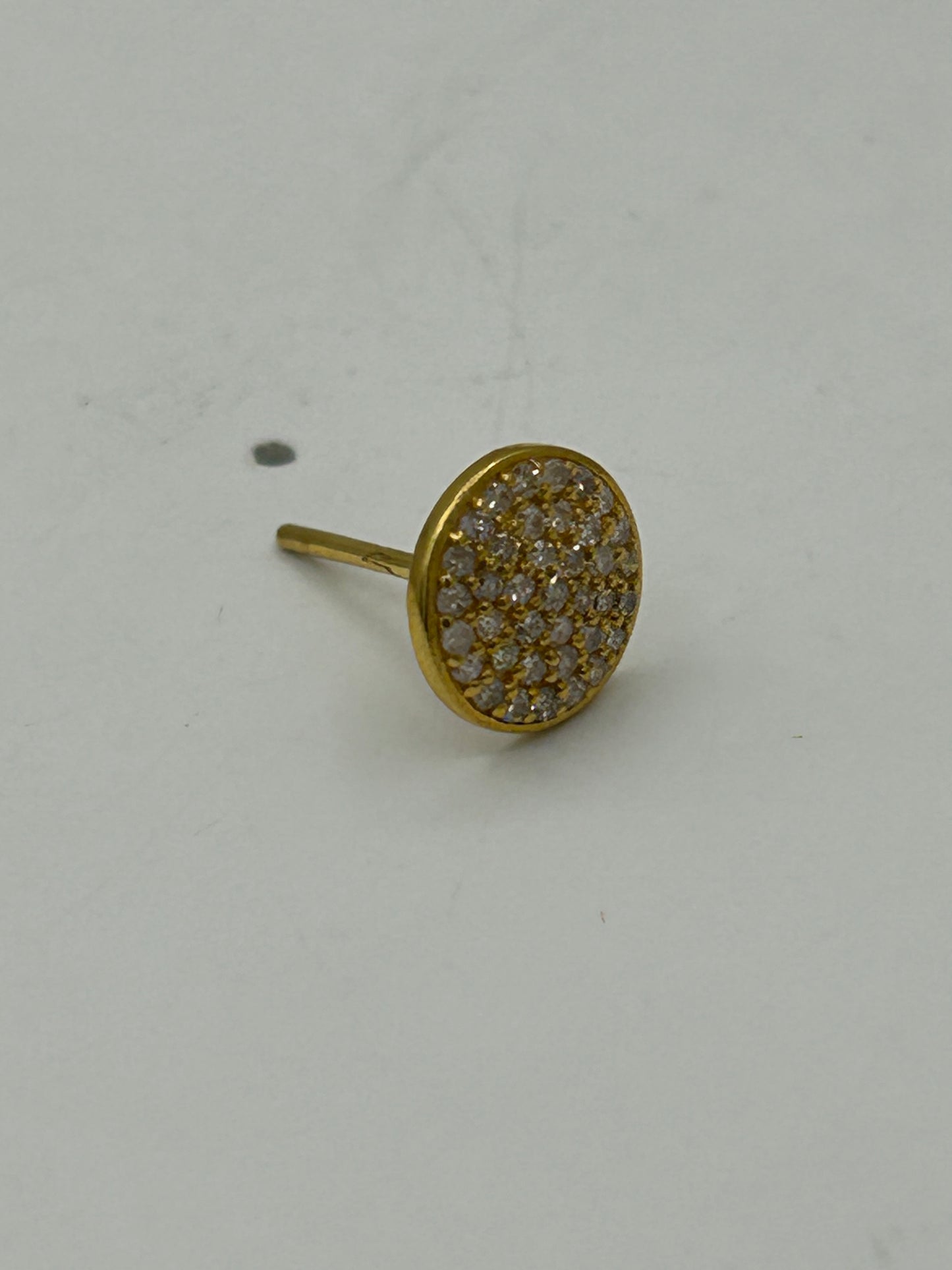 Round 14k Solid Gold Diamond Stud Earring. Genuine handmade pave diamond Earring. 14k Solid Gold Diamond Earring..
