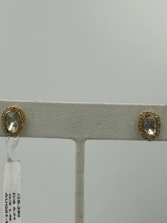 Polki 14k Solid Gold Diamond Stud Earring.14k Solid Gold Diamond Earring..