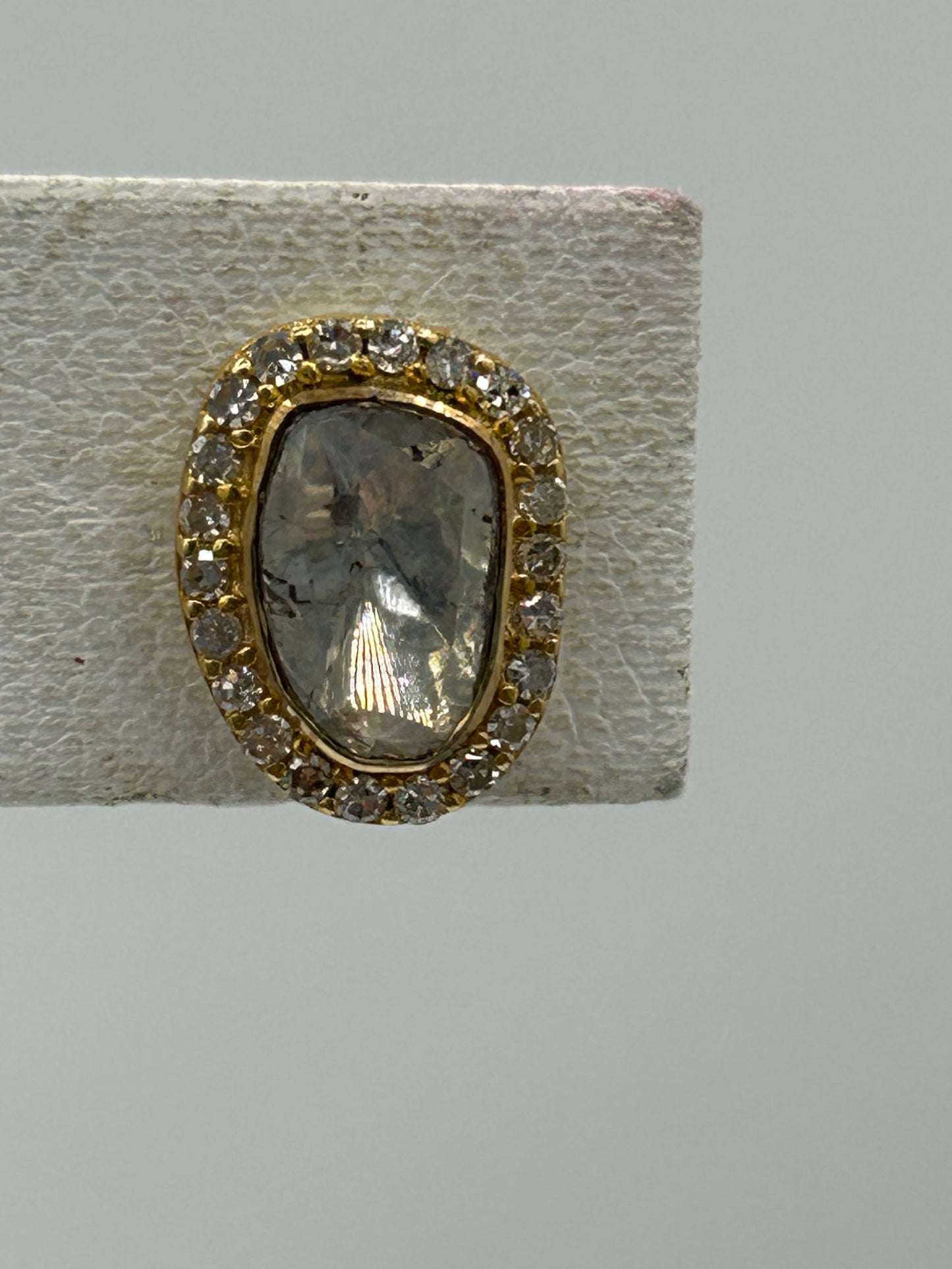 Polki 14k Solid Gold Diamond Stud Earring. Genuine handmade pave diamond Earring. 14k Solid Gold Diamond Earring..