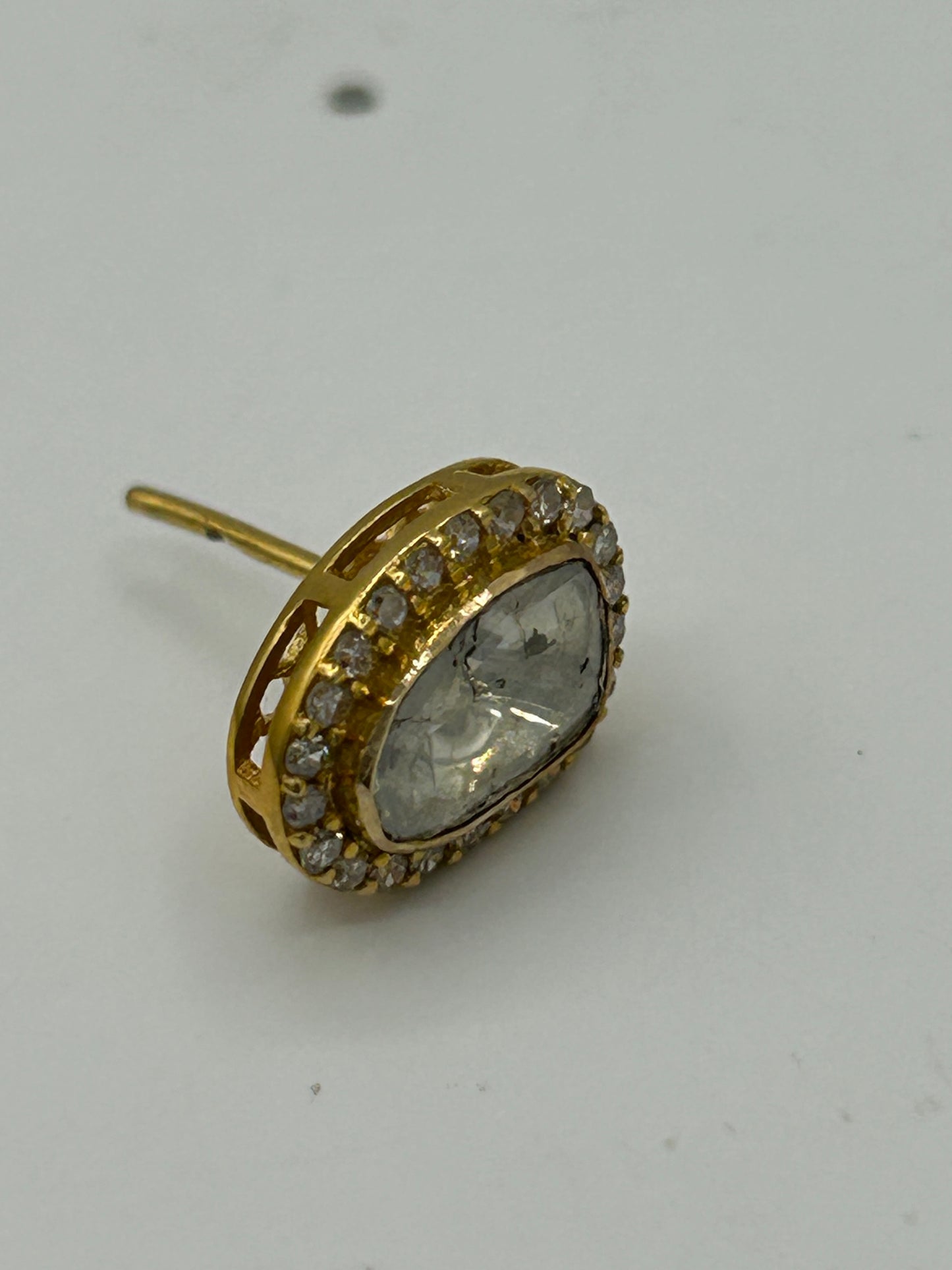 Polki 14k Solid Gold Diamond Stud Earring. Genuine handmade pave diamond Earring. 14k Solid Gold Diamond Earring..