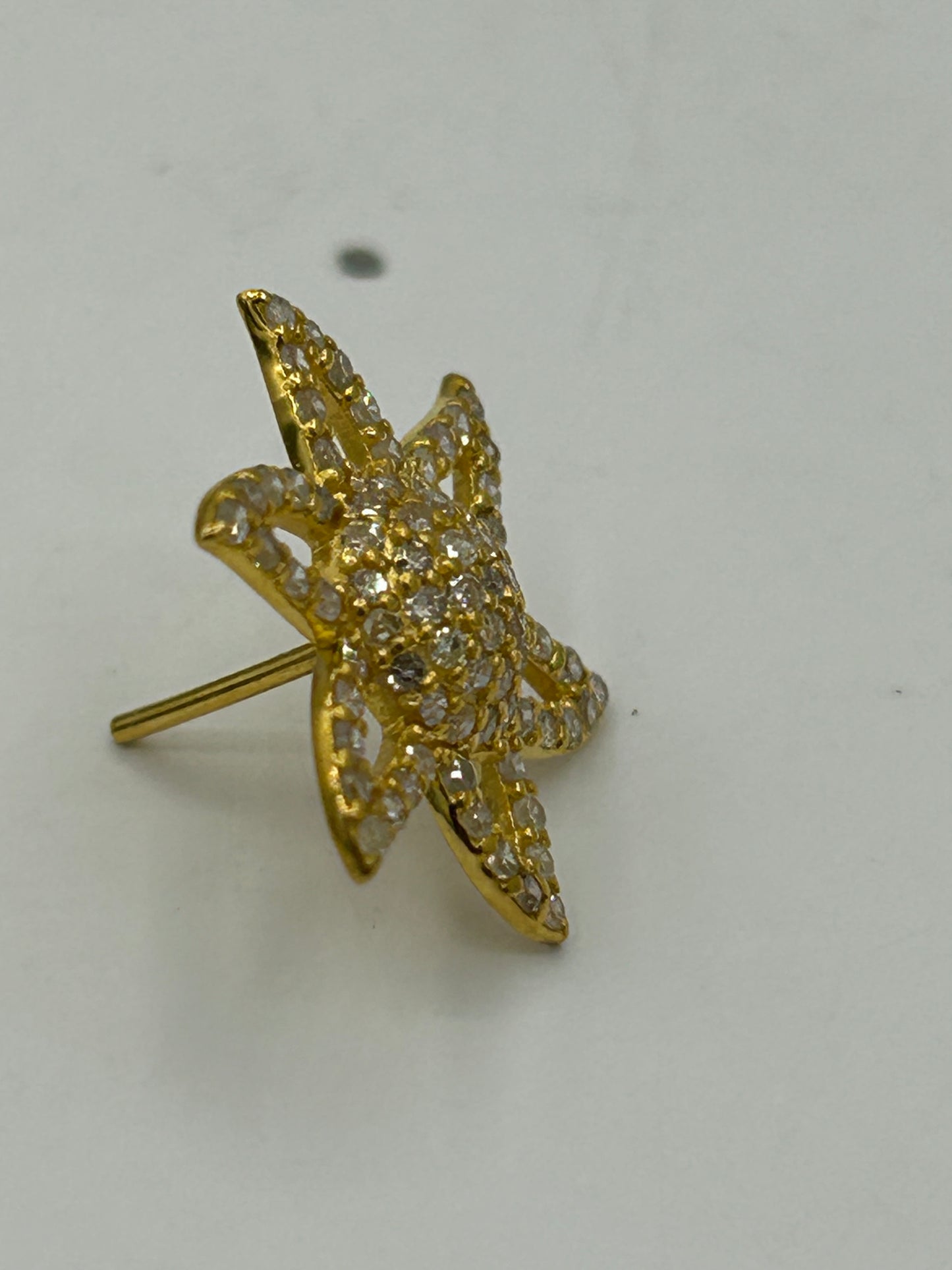 Flower 14k Solid Gold Diamond Stud Earring. Genuine handmade pave diamond Earring. 14k Solid Gold Diamond Earring..