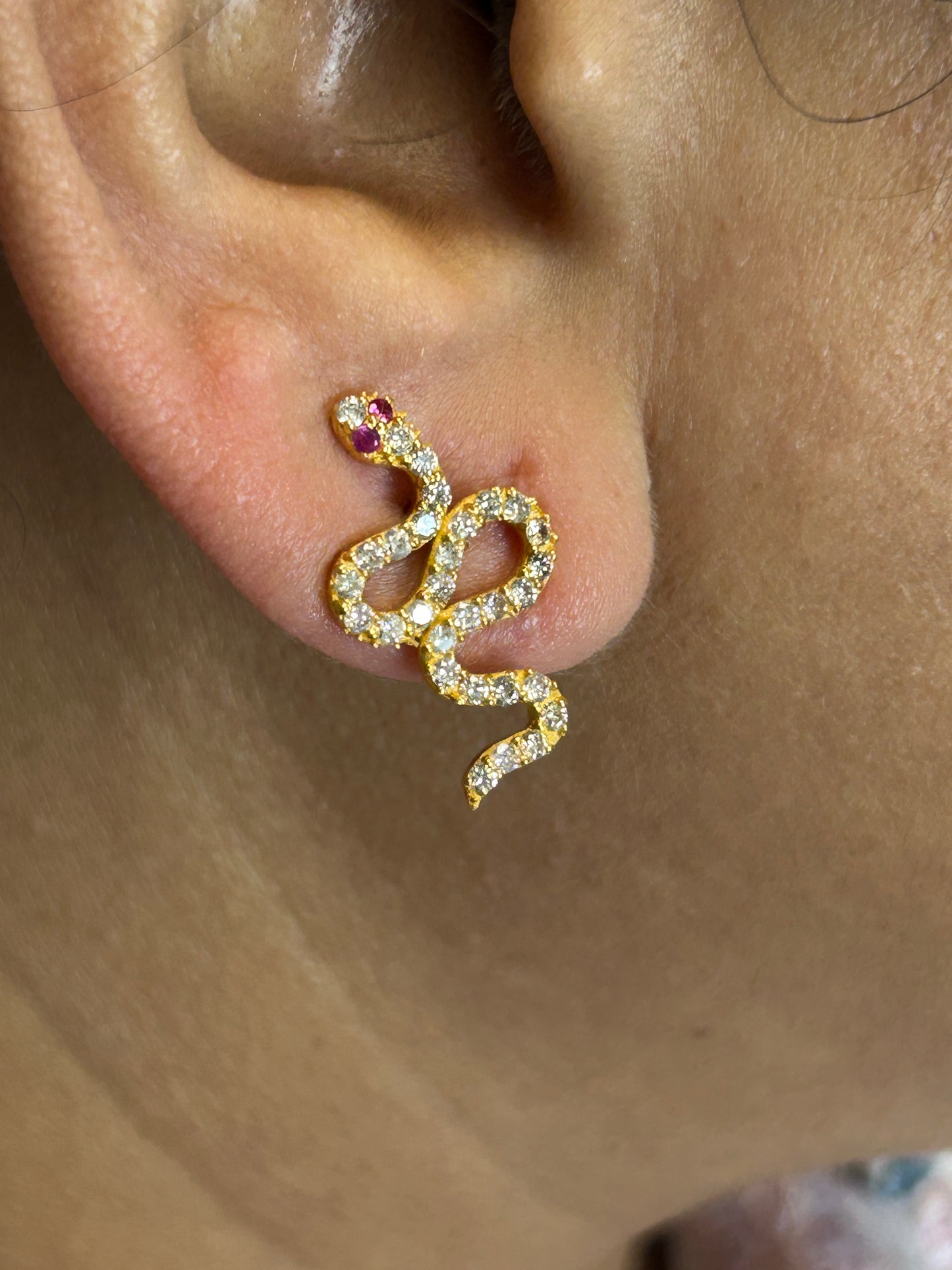 Snake 14k Solid Gold Diamond Stud Earring. Genuine handmade pave diamond Earring. 14k Solid Gold Diamond Earring..