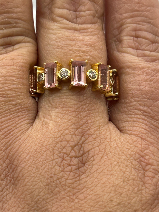 Pink Tourmaline 14k Solid Gold Diamond Rings..
