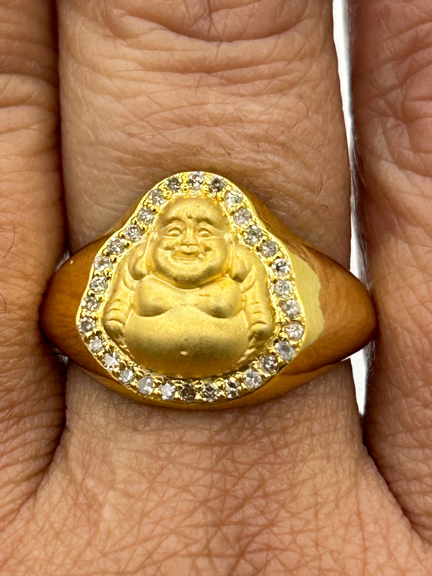 Laughing Buddha 14k Solid Gold Diamond Rings.Genuine handmade pave diamond Rings.
