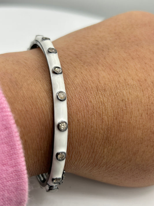 Blue and White Enamel Diamond Bangle