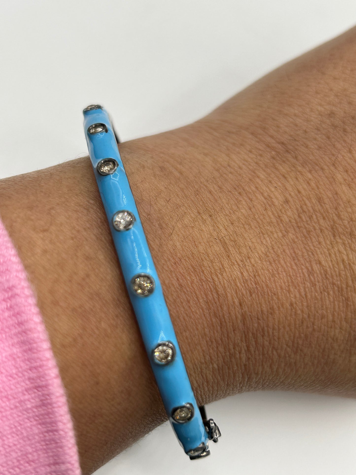 Blue and White Enamel Diamond Bangle