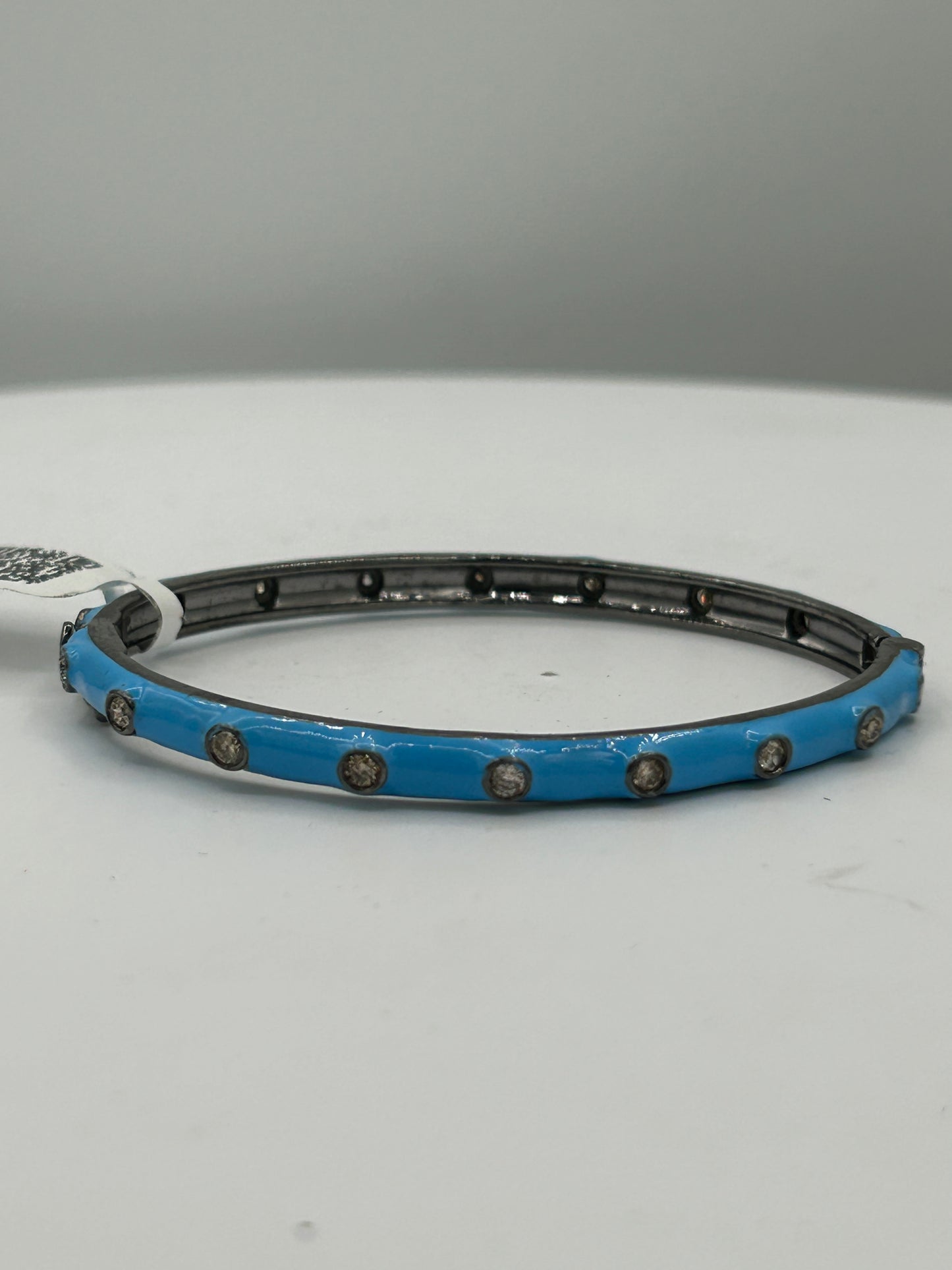 Blue and White Enamel Diamond Bangle