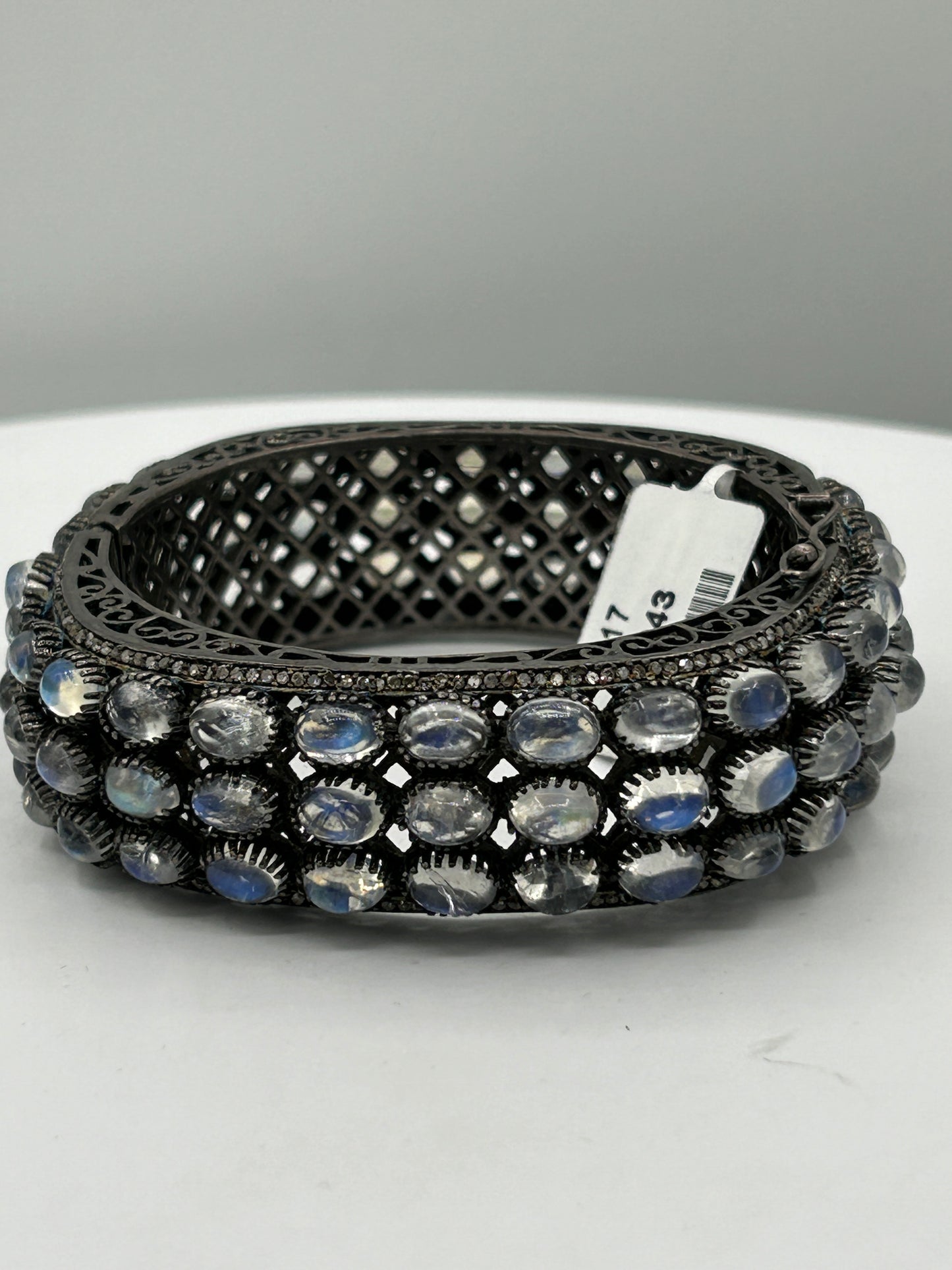 Rainbow Moonstone Diamond Bangle