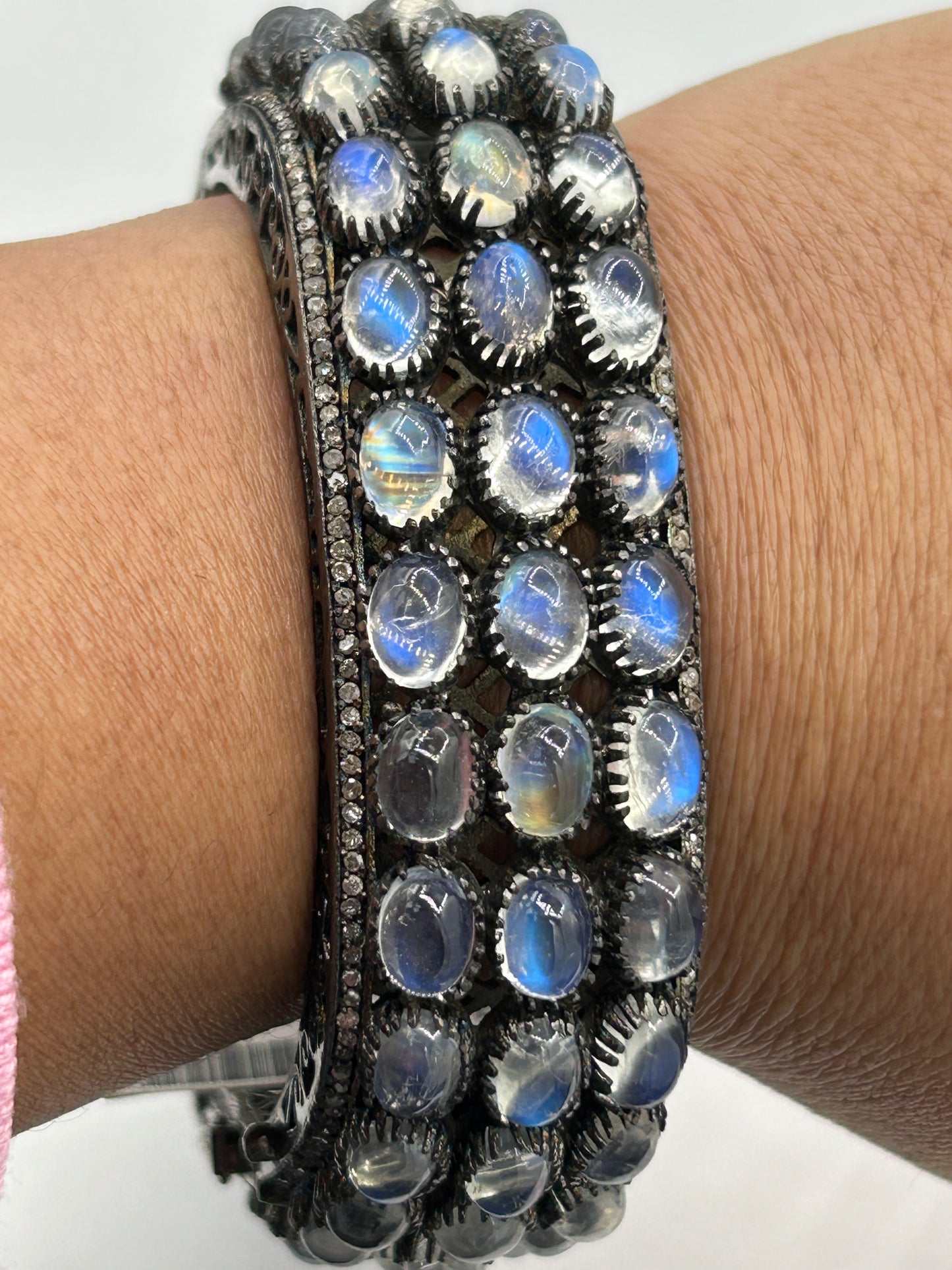Rainbow Moonstone Diamond Bangle