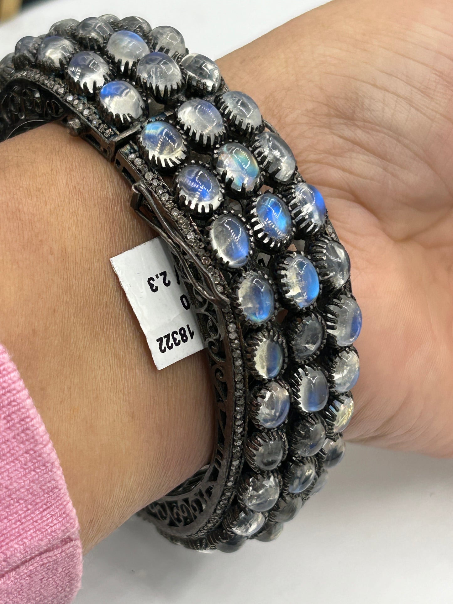Rainbow Moonstone Diamond Bangle