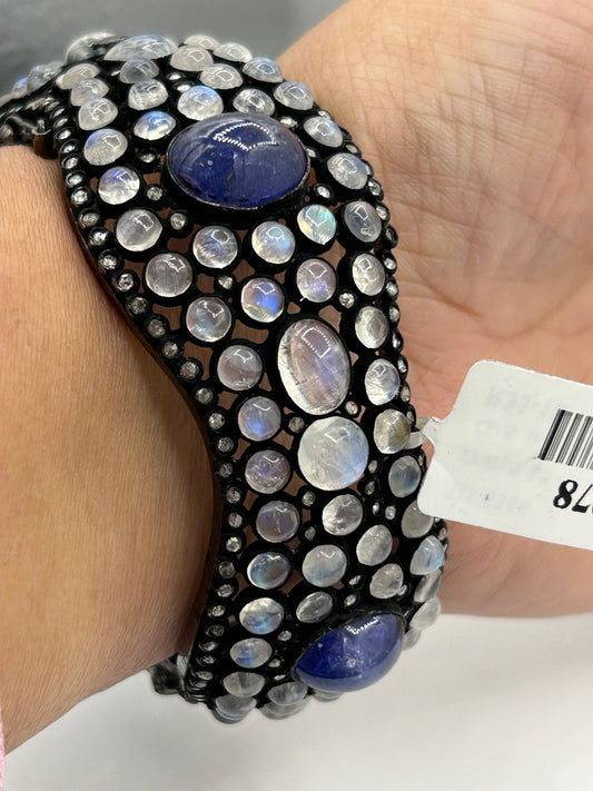 Rainbow Moonstone Tanzanite Diamond Bangle
