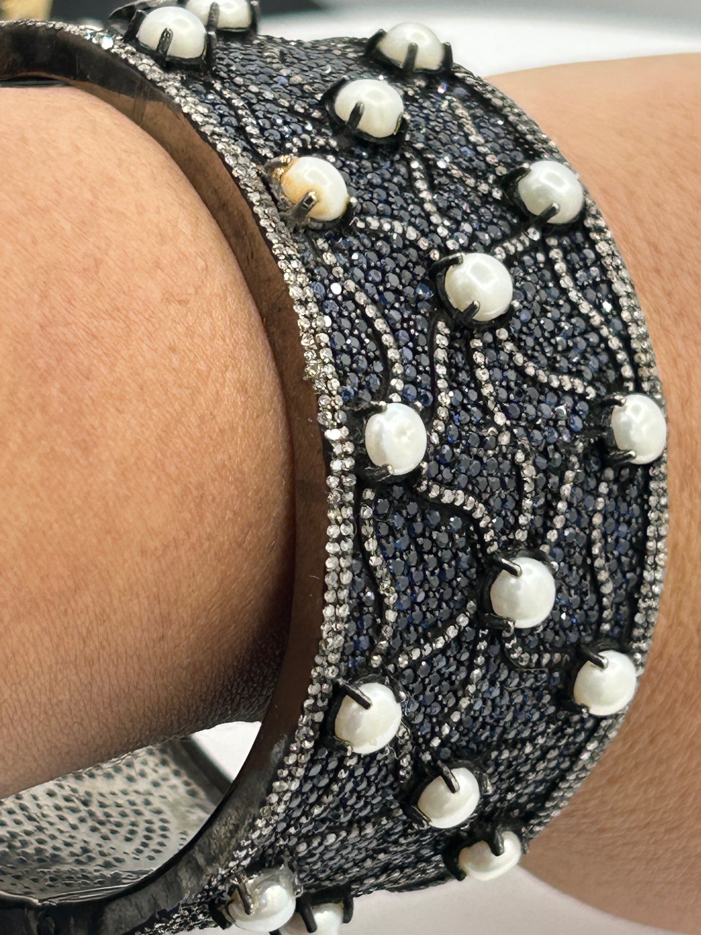 Diamond Bangels with Blue Sapphire and Pearl