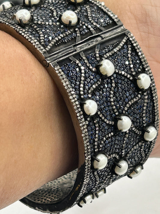 Diamond Bangels with Blue Sapphire and Pearl