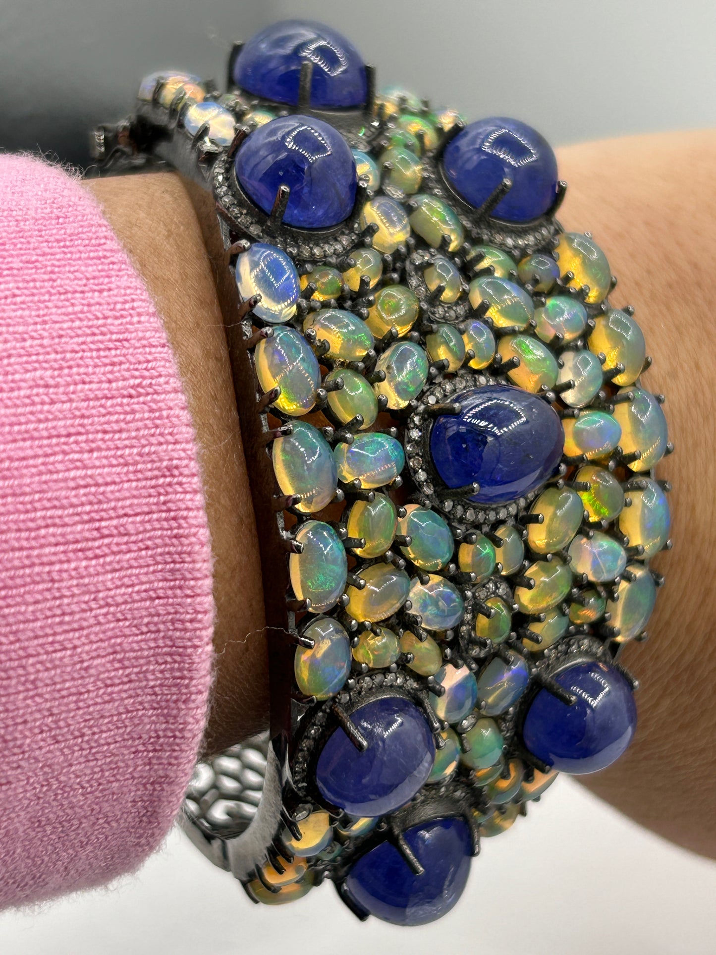 Opal Tanzanite Diamond Bangle