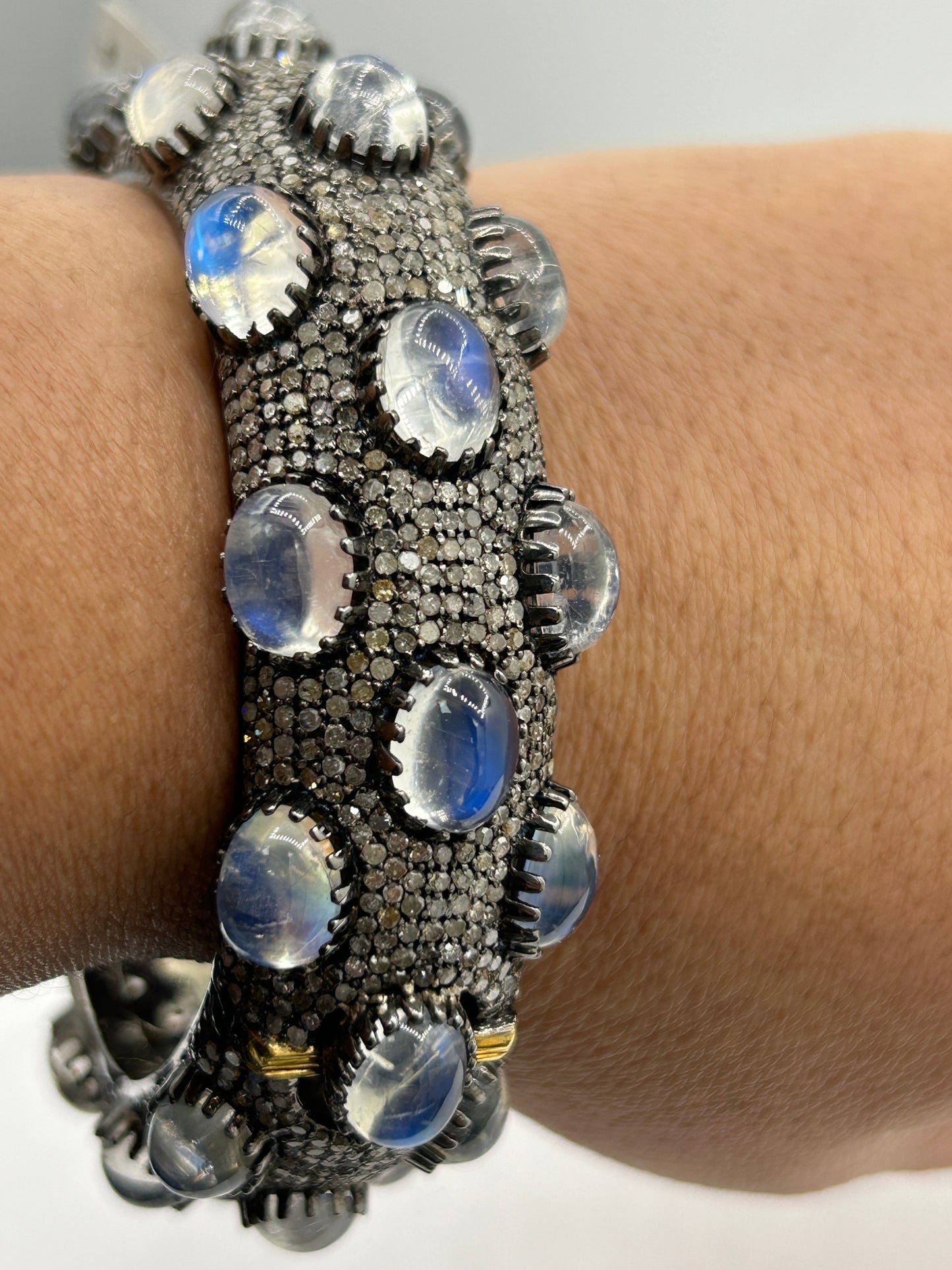Rainbow Moonstone Diamond Bangle