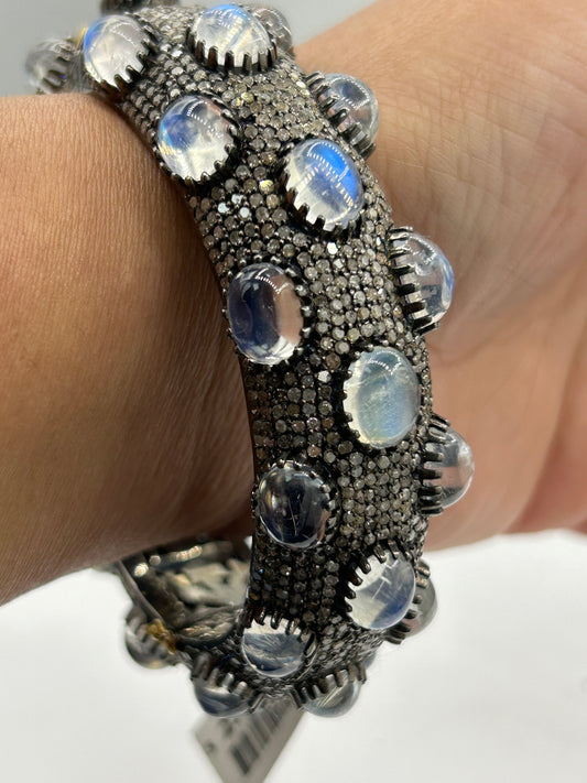 Rainbow Moonstone Diamond Bangle