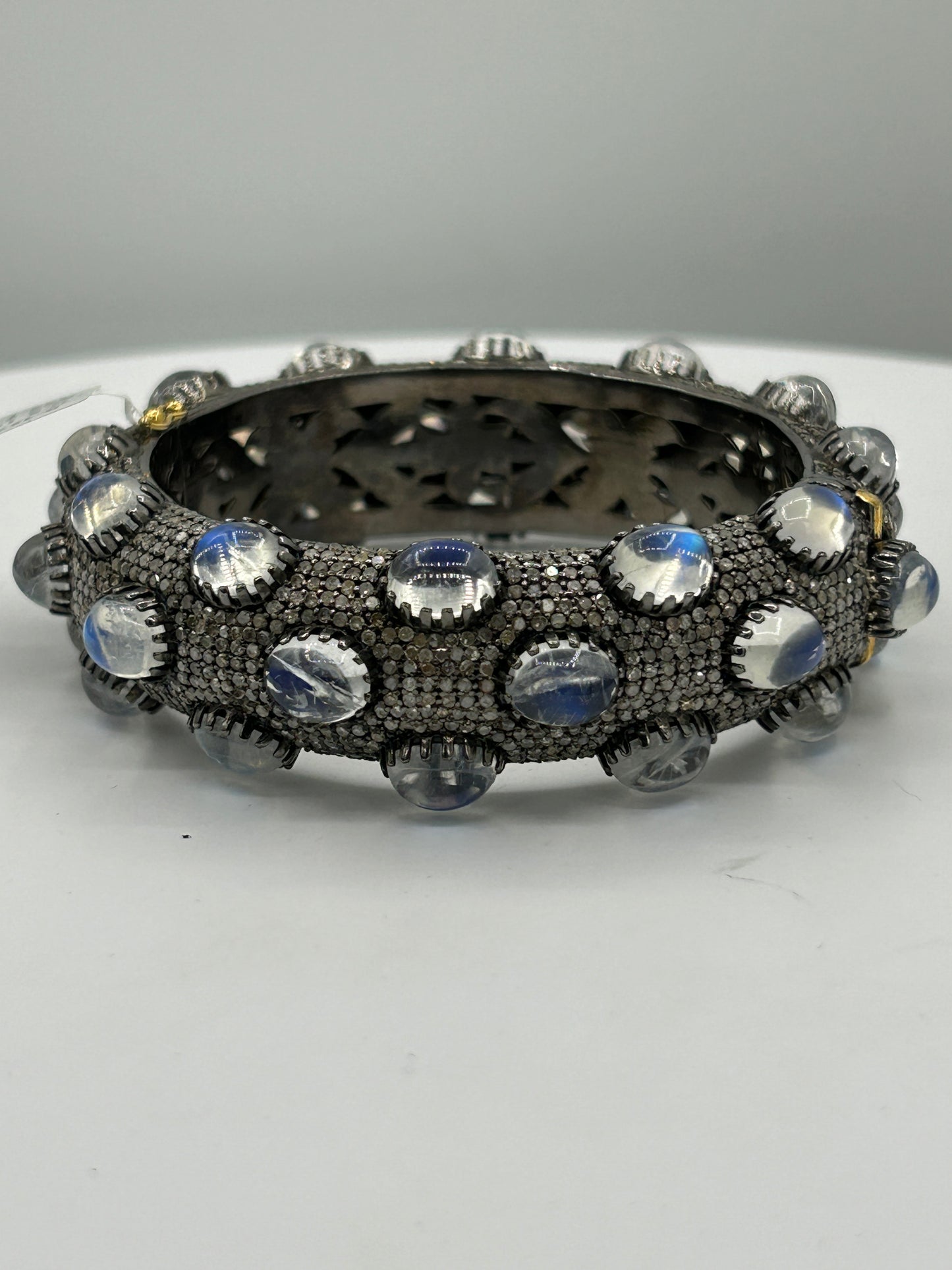 Rainbow Moonstone Diamond Bangle