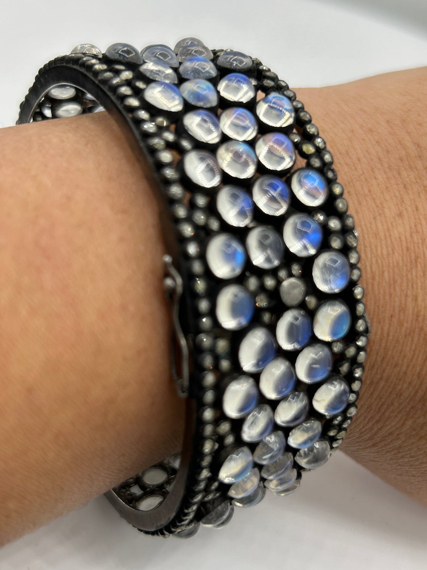 Rainbow Moonstone Diamond Bangle