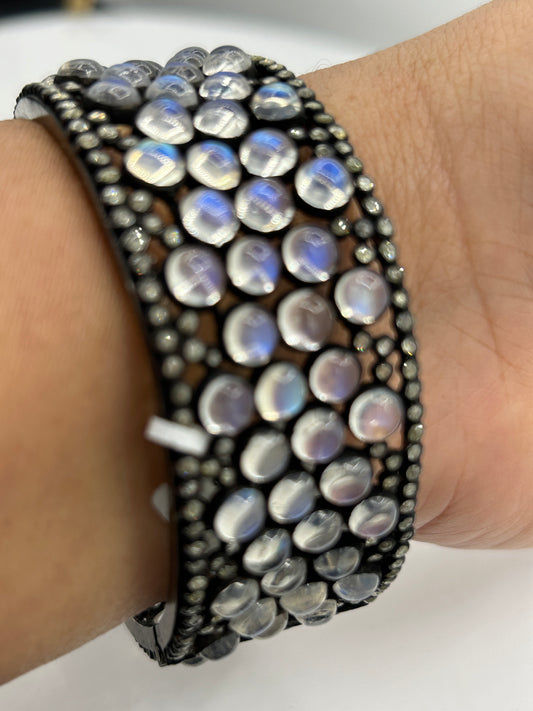 Rainbow Moonstone Diamond Bangle