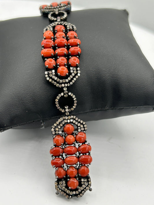 Coral and Diamond Bracelet