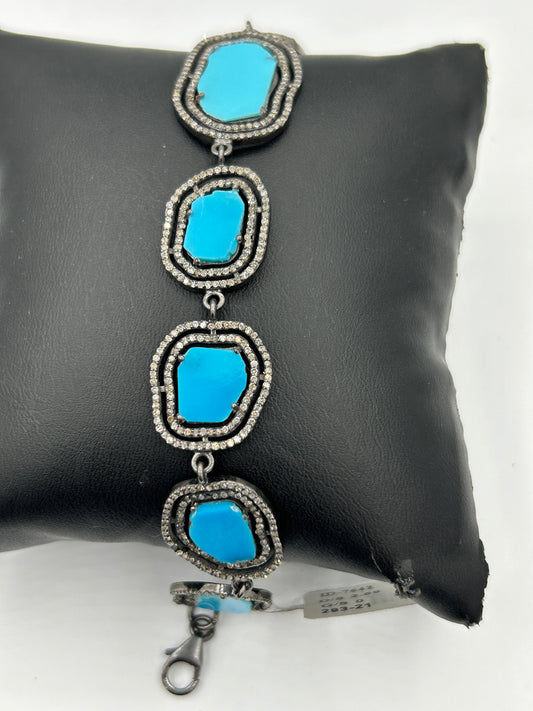 Sliced Turqouise Diamond Designer Bracelet
