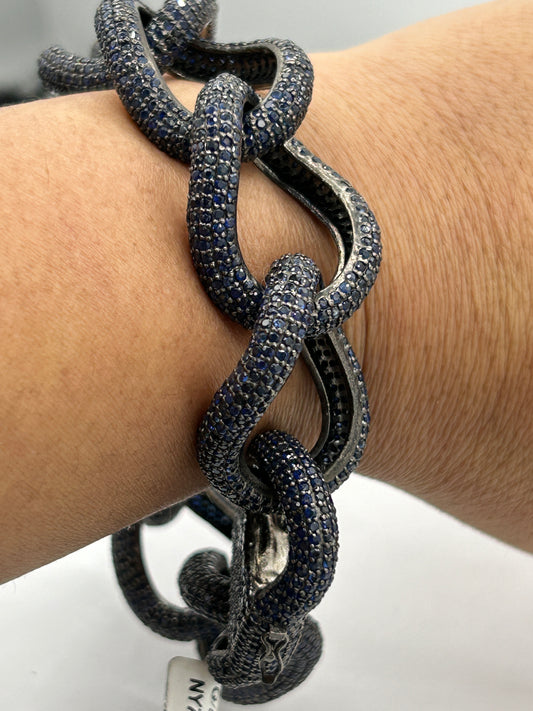 Blue sapphire natural over sterling silver link chain Bracelet