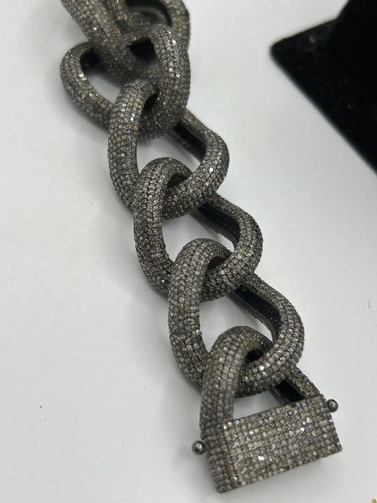 Sterling Silver Link Diamond Designer Bracelet