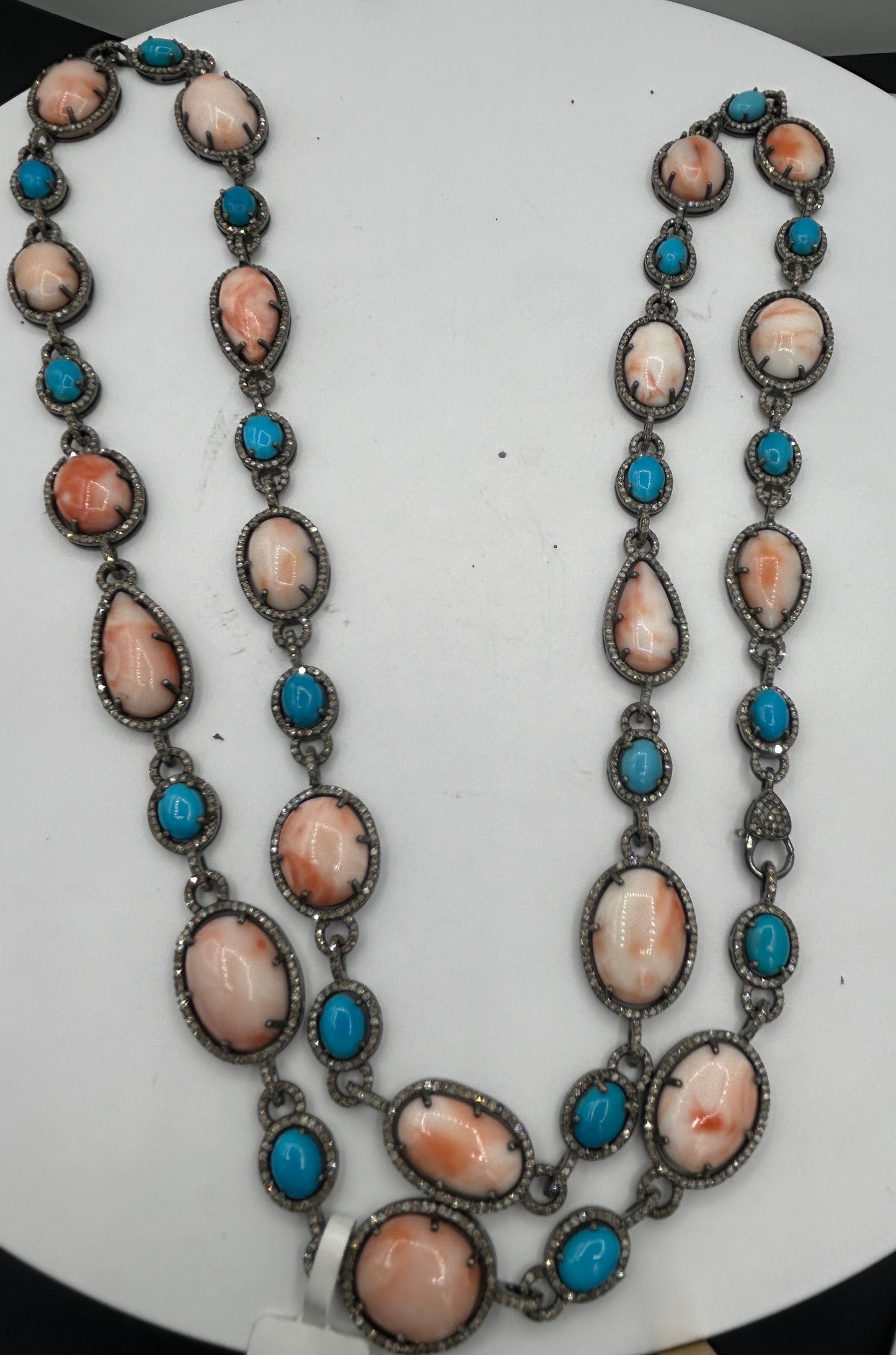 Turqouise and Coral Necklace with Diamonds