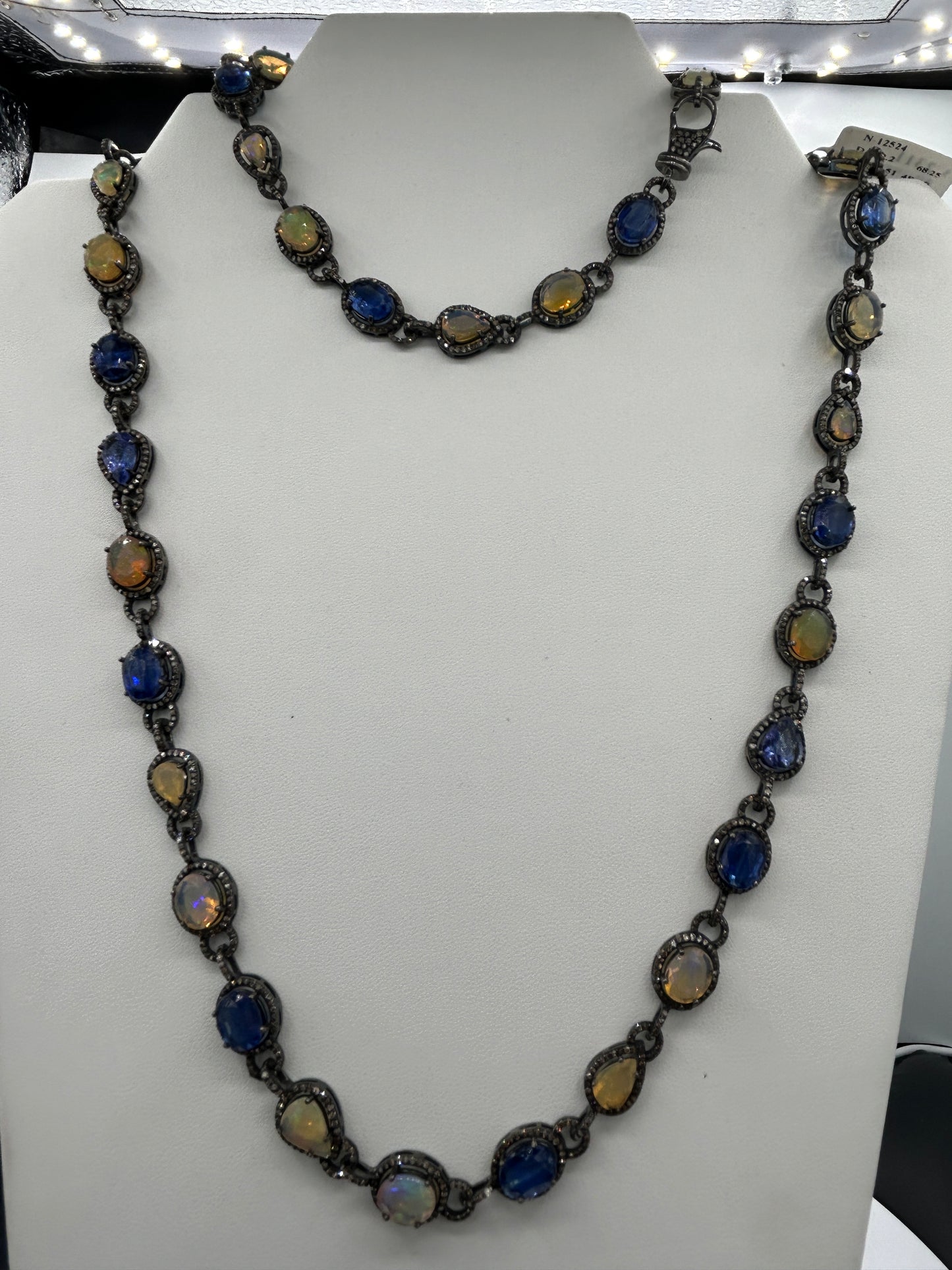 Kynite and Opal Long Necklace with Diamonds