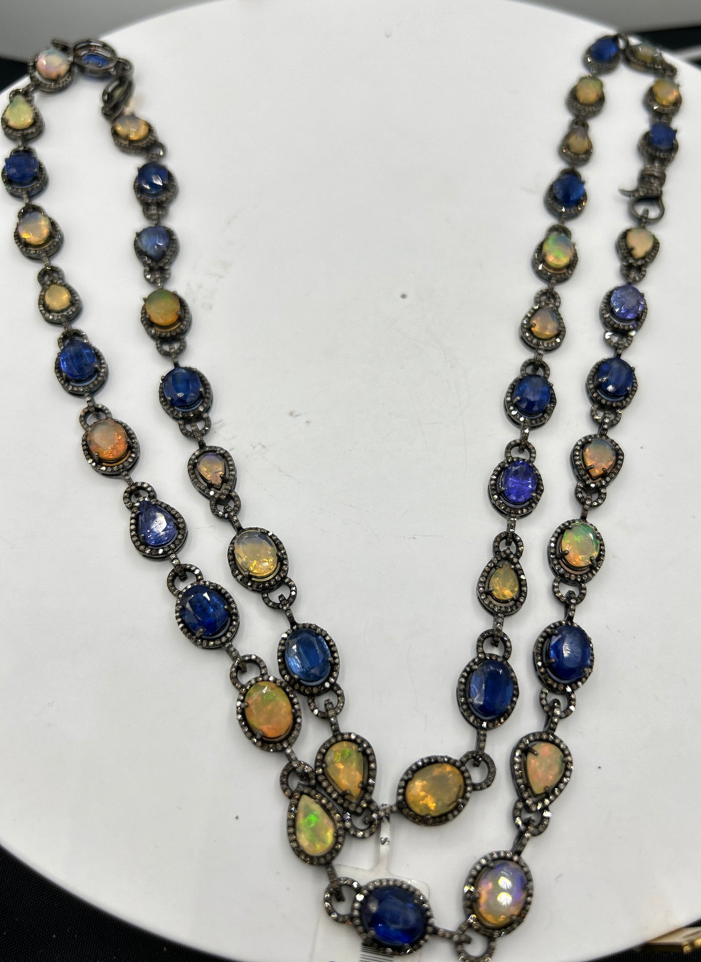Kynite and Opal Long Necklace with Diamonds