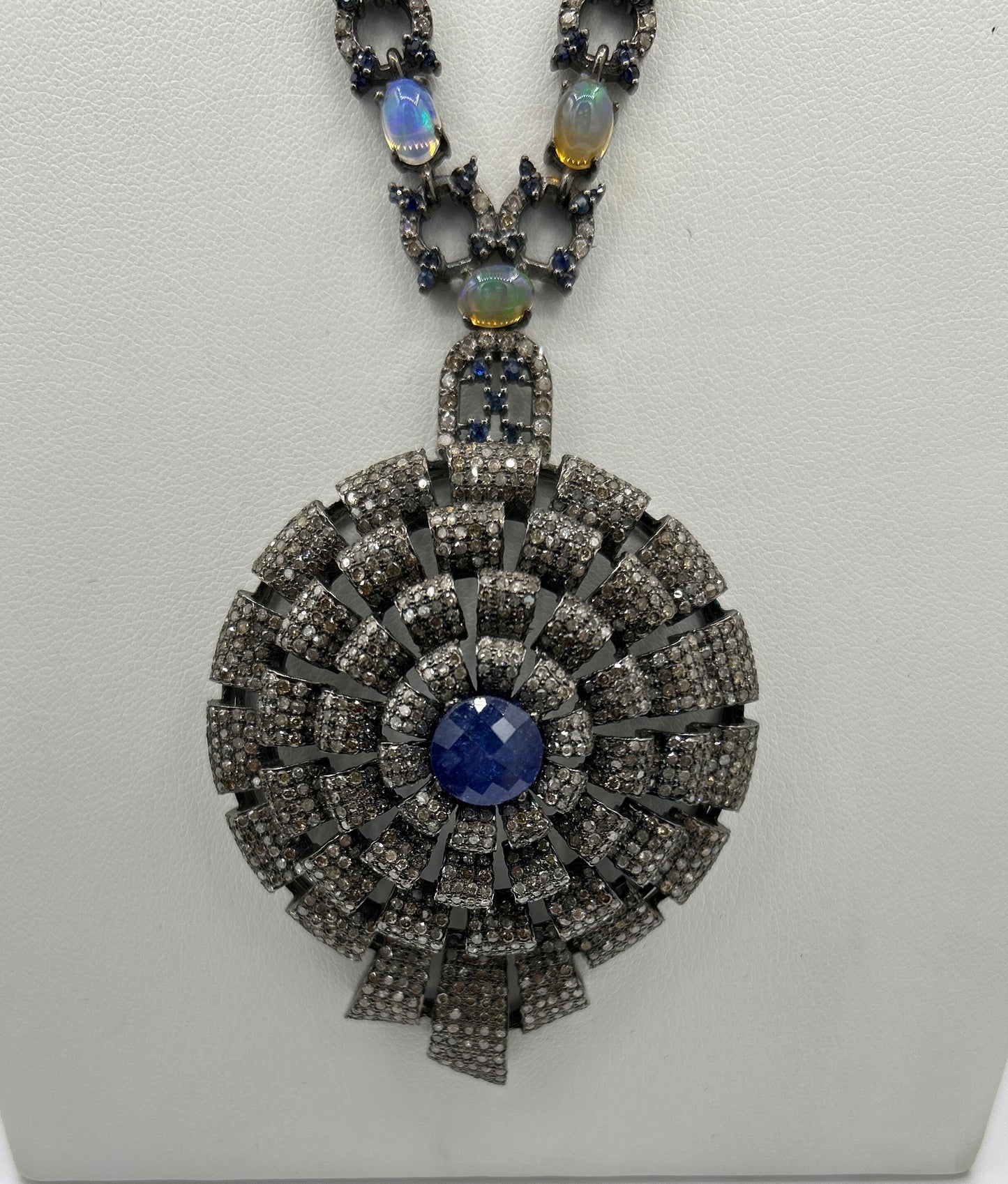 Tanzanite Sapphire and Opal Long Necklace with Diamonds